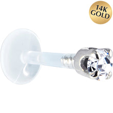 Load image into Gallery viewer, 16G 5/16 Solid 14K White Gold 3mm Clear Cubic Zirconia Bioplast Tragus Earring Stud
