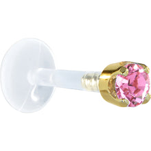 Load image into Gallery viewer, 16G 5/16 Solid 14K Yellow Gold 3mm Pink Cubic Zirconia Bioplast Tragus Earring Stud
