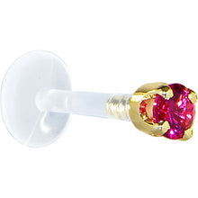 Load image into Gallery viewer, 16G 5/16 Solid 14K Yellow Gold 3mm Red Cubic Zirconia Bioplast Tragus Earring Stud
