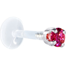 Load image into Gallery viewer, 16G 5/16 Solid 14K White Gold 3mm Red Cubic Zirconia Bioplast Tragus Earring Stud
