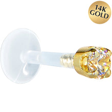 Load image into Gallery viewer, 16G 5/16 Solid 14K Yellow Gold 3mm Champagne Cubic Zirconia Bioplast Tragus Earring Stud
