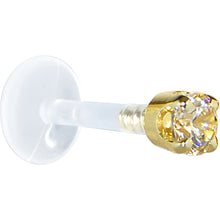Load image into Gallery viewer, 16G 5/16 Solid 14K Yellow Gold 3mm Champagne Cubic Zirconia Bioplast Tragus Earring Stud
