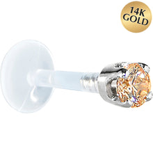 Load image into Gallery viewer, 16G 5/16 Solid 14K White Gold 3mm Champagne Cubic Zirconia Bioplast Tragus Earring Stud
