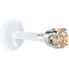 Load image into Gallery viewer, 16G 5/16 Solid 14K White Gold 3mm Champagne Cubic Zirconia Bioplast Tragus Earring Stud
