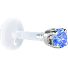 Load image into Gallery viewer, 16G 5/16 Solid 14K White Gold 3mm Arctic Blue Cubic Zirconia Bioplast Tragus Earring Stud
