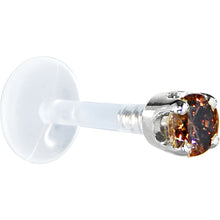 Load image into Gallery viewer, 16G 5/16 Solid 14K White Gold 3mm Brown Cubic Zirconia Bioplast Tragus Earring Stud
