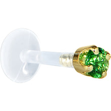 Load image into Gallery viewer, 16G 5/16 Solid 14K Yellow Gold 3mm Green Cubic Zirconia Bioplast Tragus Earring Stud
