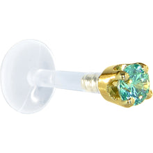 Load image into Gallery viewer, 16G 5/16 Solid 14K Yellow Gold 3mm Mint Green Cubic Zirconia Bioplast Tragus Earring Stud
