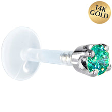 Load image into Gallery viewer, 16G 5/16 Solid 14K White Gold 3mm Mint Green Cubic Zirconia Bioplast Tragus Earring Stud
