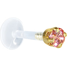 Load image into Gallery viewer, 16G 5/16 Solid 14K Yellow Gold 3mm Salmon Cubic Zirconia Bioplast Tragus Earring Stud
