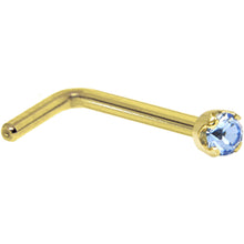Load image into Gallery viewer, Solid 14K Yellow Gold 2mm Light Blue Cubic Zirconia Nose Ring
