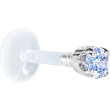 Load image into Gallery viewer, 16G 5/16 Solid 14K White Gold 3mm Plexi Blue Cubic Zirconia Bioplast Tragus Earring Stud
