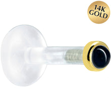 Load image into Gallery viewer, Solid 14K Yellow Gold 2mm Genuine Onyx Bioplast Push in Labret
