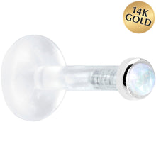 Load image into Gallery viewer, Solid 14K White Gold 2mm Genuine Rainbow Moonstone Bioplast Push in Labret
