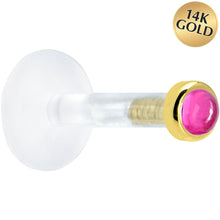 Load image into Gallery viewer, Solid 14K Yellow Gold 2mm Genuine Pink Tourmaline Bioplast Push in Labret
