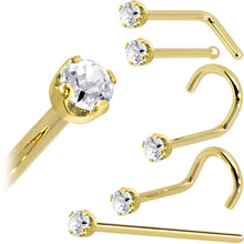 Load image into Gallery viewer, Solid 14K Yellow Gold 2mm Clear Cubic Zirconia Nose Ring
