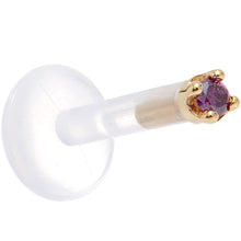 Load image into Gallery viewer, Solid 14K Yellow Gold 1.5mm Genuine Purple Diamond Bioplast Push in Labret
