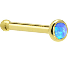 Load image into Gallery viewer, Solid 14K Yellow Gold 2mm Blue Synthetic Opal Nose Ring
