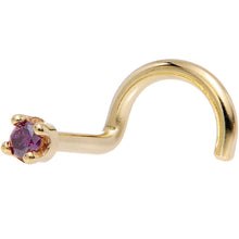 Load image into Gallery viewer, Solid 14K Yellow Gold 1.5mm Genuine Purple Diamond Nose Ring
