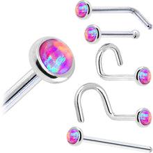 Load image into Gallery viewer, Solid 14K White Gold 2mm Fuchsia Synthetic Opal Nose Ring
