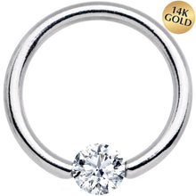 Load image into Gallery viewer, 14G 3/8 Solid 14k White Gold 4mm Clear Cubic Zirconia Tension Captive Ring
