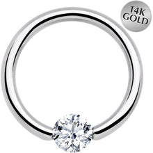 Load image into Gallery viewer, 14G 1/2 Solid 14k White Gold 4mm Clear Cubic Zirconia Tension Captive Ring
