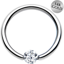 Load image into Gallery viewer, 16G 3/8 Solid 14k White Gold 3mm Clear Cubic Zirconia Tension Captive Ring
