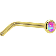 Load image into Gallery viewer, Solid 14K Yellow Gold 2mm Fuchsia Synthetic Opal Nose Ring

