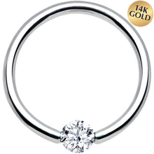 Load image into Gallery viewer, 16G 7/16 Solid 14k White Gold 3mm Clear Cubic Zirconia Tension Captive Ring
