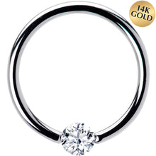 Load image into Gallery viewer, 16G 1/2 Solid 14k White Gold 3mm Clear Cubic Zirconia Tension Captive Ring
