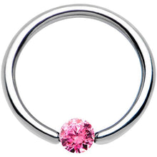 Load image into Gallery viewer, 16G 7/16 Solid 14k White Gold 3mm Pink Cubic Zirconia Tension Captive Ring
