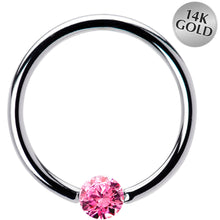 Load image into Gallery viewer, 16G 1/2 Solid 14k White Gold 3mm Pink Cubic Zirconia Tension Captive Ring

