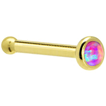 Load image into Gallery viewer, Solid 14K Yellow Gold 2mm Fuchsia Synthetic Opal Nose Ring
