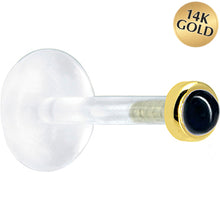 Load image into Gallery viewer, 16G 1/4 Solid 14K Yellow Gold 2mm Genuine Onyx Bioplast Tragus Earring Stud
