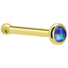 Load image into Gallery viewer, Solid 14K Yellow Gold 2mm Dark Blue Synthetic Opal Nose Ring

