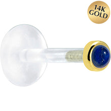 Load image into Gallery viewer, 16G 1/4 Solid 14K Yellow Gold 2mm Genuine Blue Lapis Lazuli Bioplast Tragus Earring Stud
