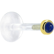 Load image into Gallery viewer, 16G 1/4 Solid 14K Yellow Gold 2mm Genuine Blue Lapis Lazuli Bioplast Tragus Earring Stud

