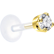 Load image into Gallery viewer, 16G 1/4 Solid 14K Yellow Gold 3mm Clear Cubic Zirconia Bioplast Tragus Earring Stud
