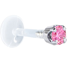 Load image into Gallery viewer, 16G 1/4 Solid 14K White Gold 3mm Pink Cubic Zirconia Bioplast Tragus Earring Stud
