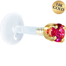 Load image into Gallery viewer, 16G 1/4 Solid 14K Yellow Gold 3mm Red Cubic Zirconia Bioplast Tragus Earring Stud
