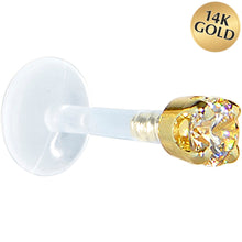 Load image into Gallery viewer, 16G 1/4 Solid 14K Yellow Gold 3mm Champagne Cubic Zirconia Bioplast Tragus Earring Stud
