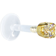 Load image into Gallery viewer, 16G 1/4 Solid 14K Yellow Gold 3mm Champagne Cubic Zirconia Bioplast Tragus Earring Stud
