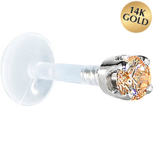Load image into Gallery viewer, 16G 1/4 Solid 14K White Gold 3mm Champagne Cubic Zirconia Bioplast Tragus Earring Stud
