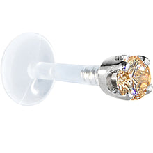Load image into Gallery viewer, 16G 1/4 Solid 14K White Gold 3mm Champagne Cubic Zirconia Bioplast Tragus Earring Stud
