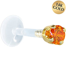Load image into Gallery viewer, 16G 1/4 Solid 14K Yellow Gold 3mm Orange Cubic Zirconia Bioplast Tragus Earring Stud
