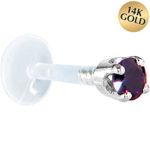 Load image into Gallery viewer, 16G 1/4 Solid 14K White Gold 3mm Amethyst Cubic Zirconia Bioplast Tragus Earring Stud
