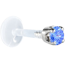 Load image into Gallery viewer, 16G 1/4 Solid 14K White Gold 3mm Arctic Blue Cubic Zirconia Bioplast Tragus Earring Stud
