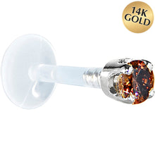 Load image into Gallery viewer, 16G 1/4 Solid 14K White Gold 3mm Brown Cubic Zirconia Bioplast Tragus Earring Stud
