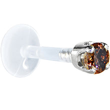 Load image into Gallery viewer, 16G 1/4 Solid 14K White Gold 3mm Brown Cubic Zirconia Bioplast Tragus Earring Stud
