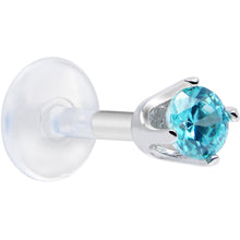 Load image into Gallery viewer, 16G 1/4 Solid 14K White Gold 3mm Mint Green Cubic Zirconia Bioplast Tragus Earring Stud
